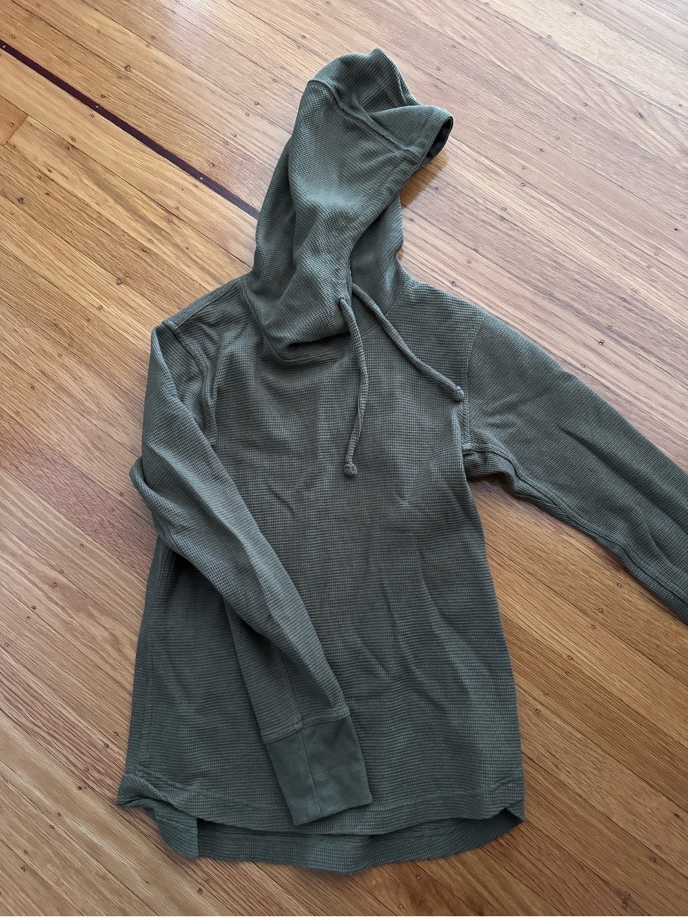 Olive Green Women's Hooded Waffle Knit Sweater